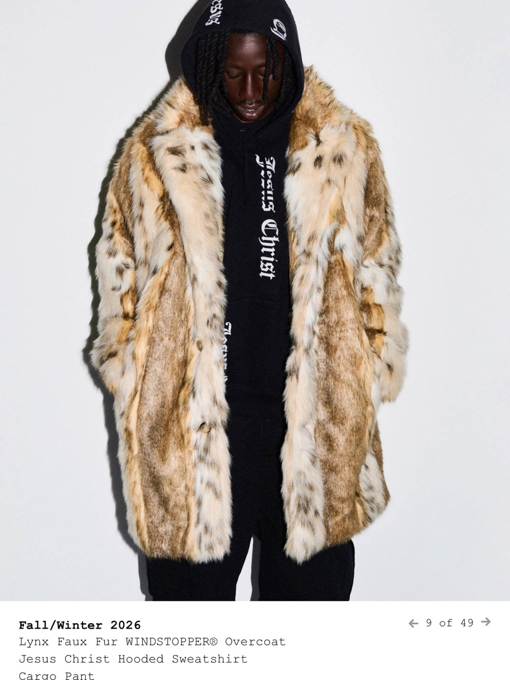 Supreme Lynx Faux Fur Pea Coat in Natural Brown and Cream